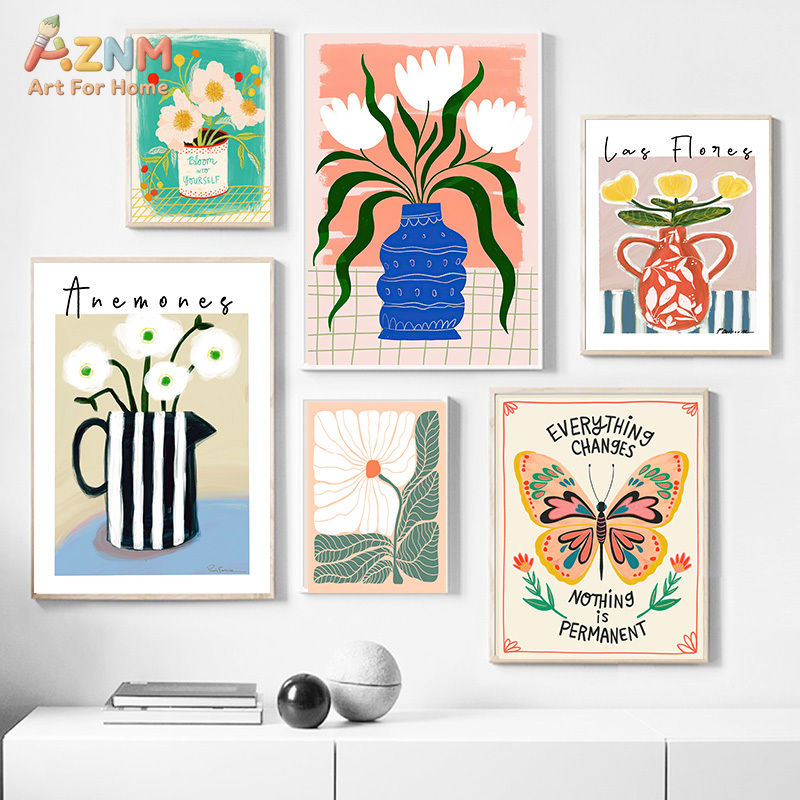 Home Cinema Wall Art - AZNM Boho Kwiatowy Obraz na Płótnie